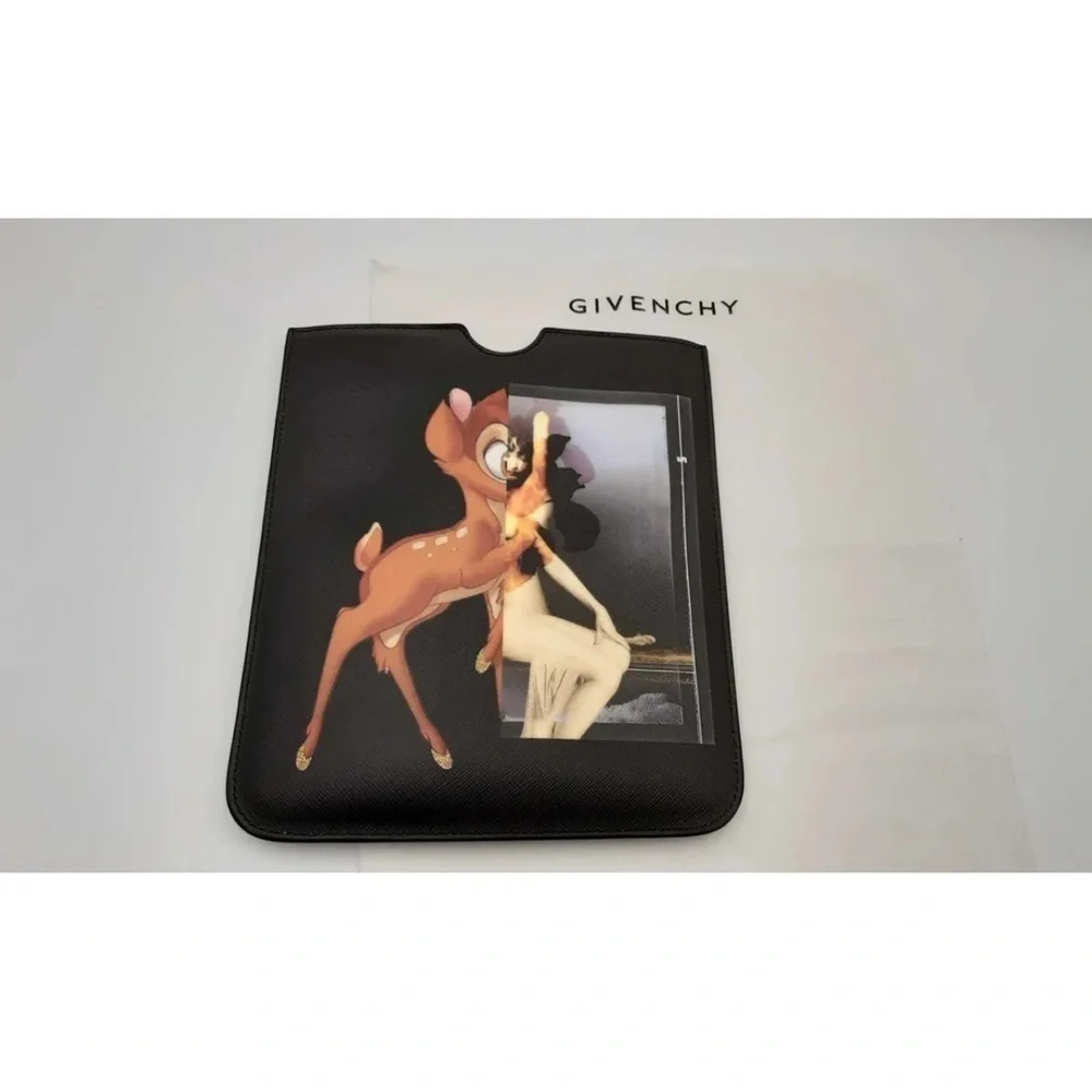 Givenchy Black Leather Rave Bambi Print Tablet Case Msersa 144010000552